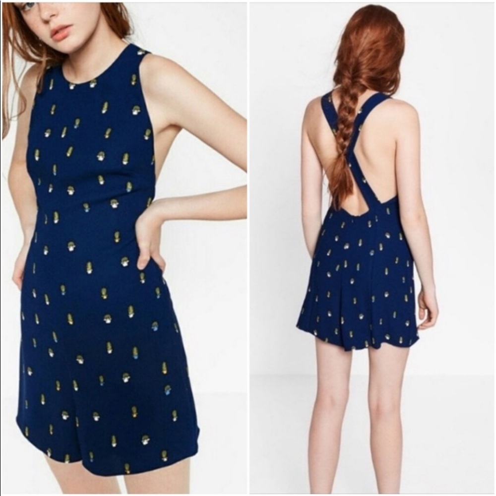 ZARA Romper Shorts Cactus Succulents Navy One-piece Summer Cross Strap Back NWT - Picture 3 of 6